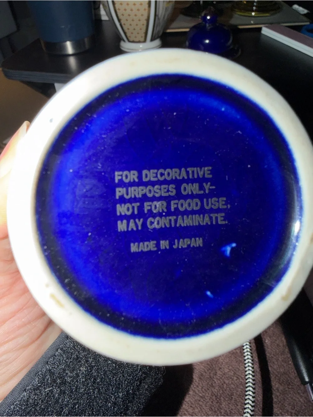 Cobalt Blue Decorative Ginger Jar with Floral & Peacock Motif